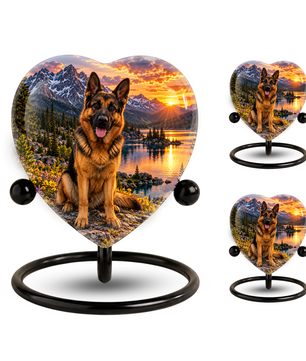 German Shepherd Heart Cremation Urn for Ashes, Personalized Adult Memorial Urn Heart Shaped Pet Memorial