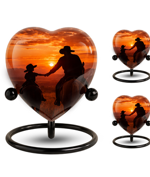 Cowboy Urns for Dad – Heart-Shaped Western Memorial Keepsake Urn, Cowboy Keepsake Urn for Dad