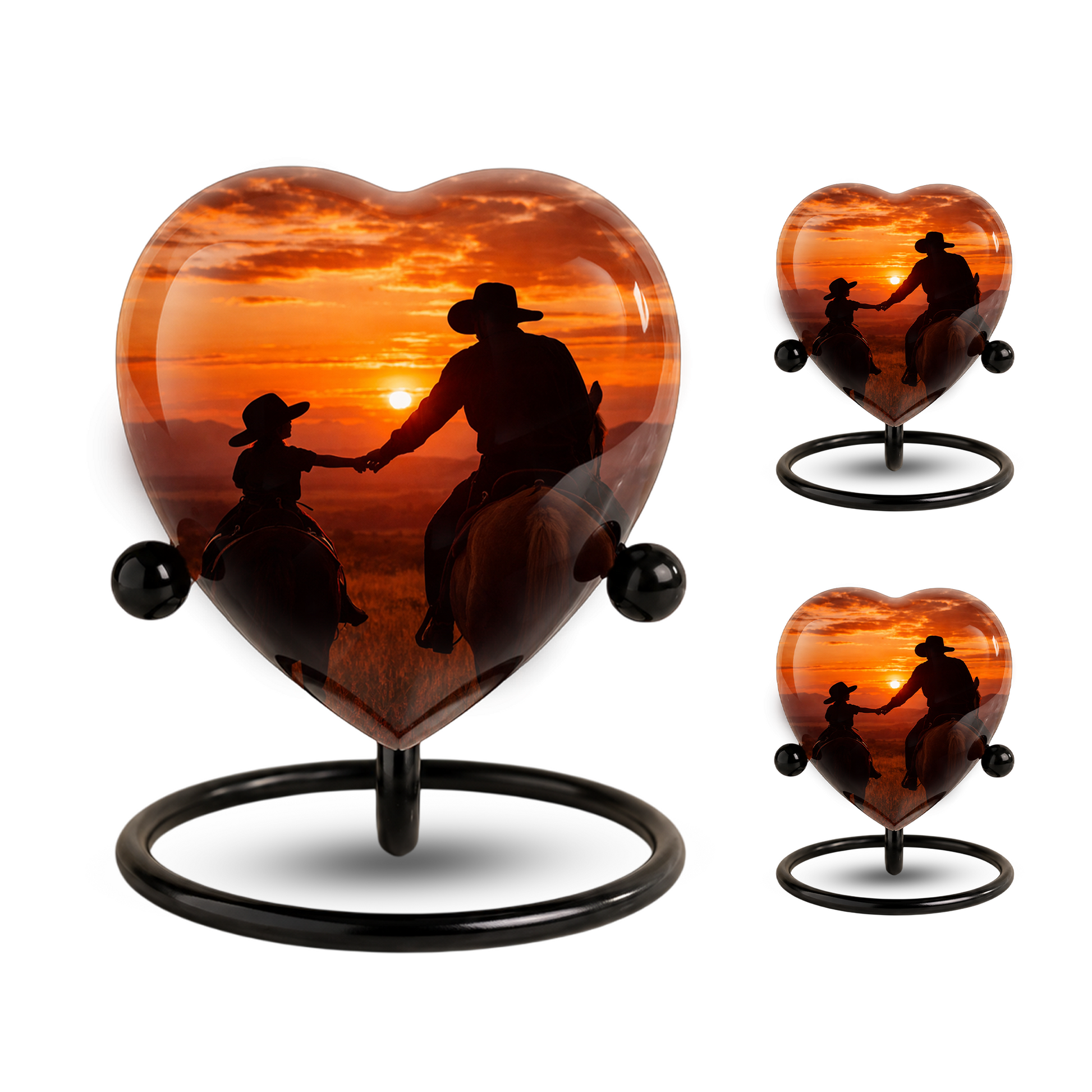 Cowboy Urns for Dad – Heart-Shaped Western Memorial Keepsake Urn, Cowboy Keepsake Urn for Dad