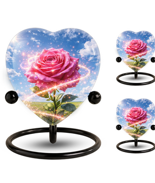Pink Rose Heart Urn for Mom – Personalized Keepsake Urn for Mom, Beautiful Cremation Urn for Women