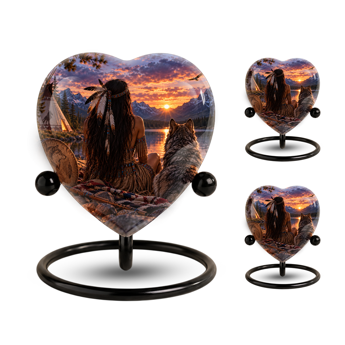 Native American Wolf Adult Cremation Urn for Ashes, Personalized Adult Urn, Wolf Memorial Urn, Indigenous Inspired Heart Urn, Adult Cremation Urn