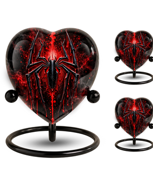 Spider Cremation Urn for Ashes, Gothic Spider Urn, Black Spider Memorial Urn, Red Spider Web Urn, Dark Fantasy Adult Urn, Personalized Heart Urn