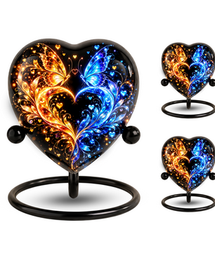 Heart Shaped Butterfly Urn for Ashes, Blue and Gold Butterfly Cremation Urn, Personalized Memorial Urn for Human Ashes