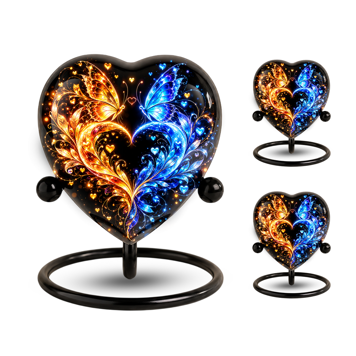Heart Shaped Butterfly Urn for Ashes, Blue and Gold Butterfly Cremation Urn, Personalized Memorial Urn for Human Ashes