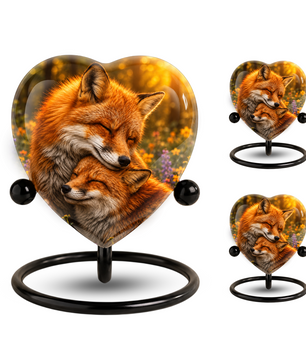 Fox Adult Urn for Ashes, Heart Shaped Adult Cremation Urn, Fox Memorial Urn for Adults
