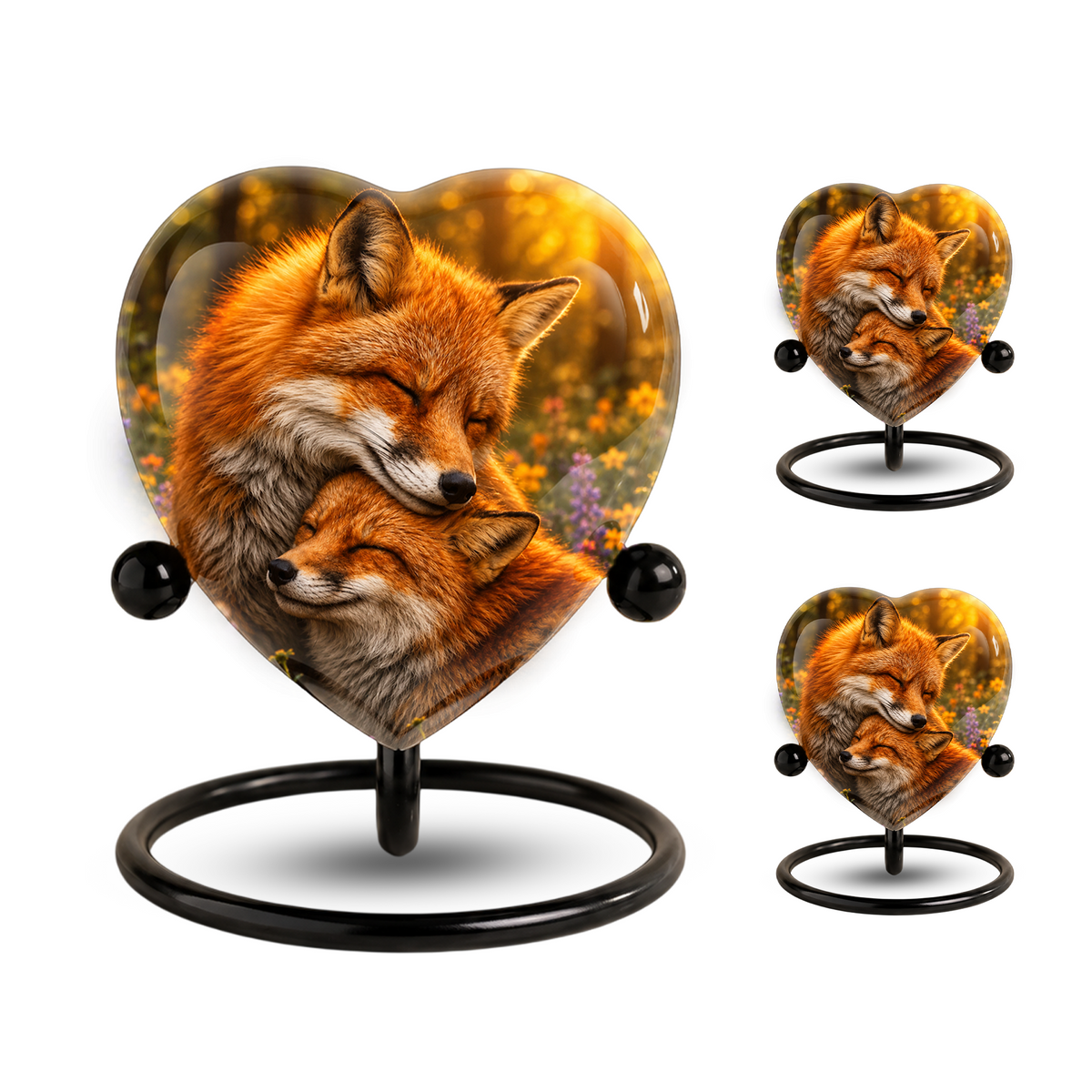 Fox Adult Urn for Ashes, Heart Shaped Adult Cremation Urn, Fox Memorial Urn for Adults