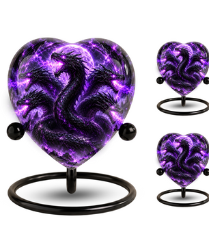 Five Headed Dragon Adult Cremation Urn for Ashes, Purple Dragon Memorial Urn, Fantasy Dragon Urn, Personalized Heart Shaped Adult Urn