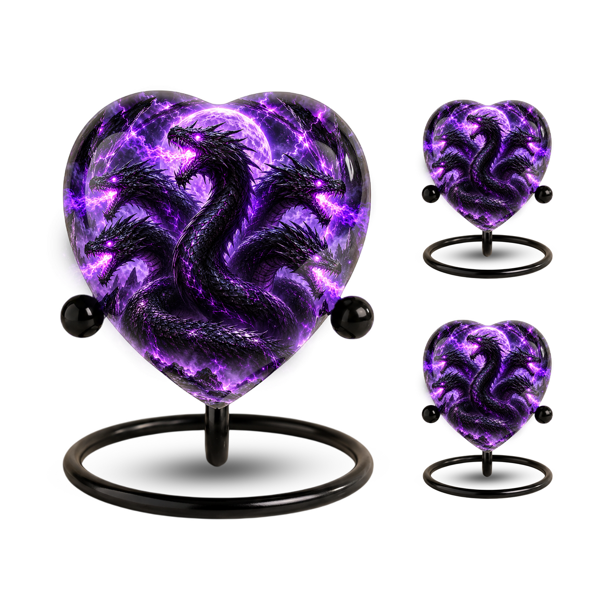 Five Headed Dragon Adult Cremation Urn for Ashes, Purple Dragon Memorial Urn, Fantasy Dragon Urn, Personalized Heart Shaped Adult Urn