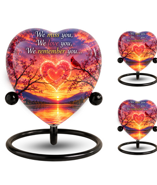 Sunset Heart Memorial Urn – Adult Urn for Ashes, Sunset Cremation Urn, Heart-Shaped Adult Cremation Urn
