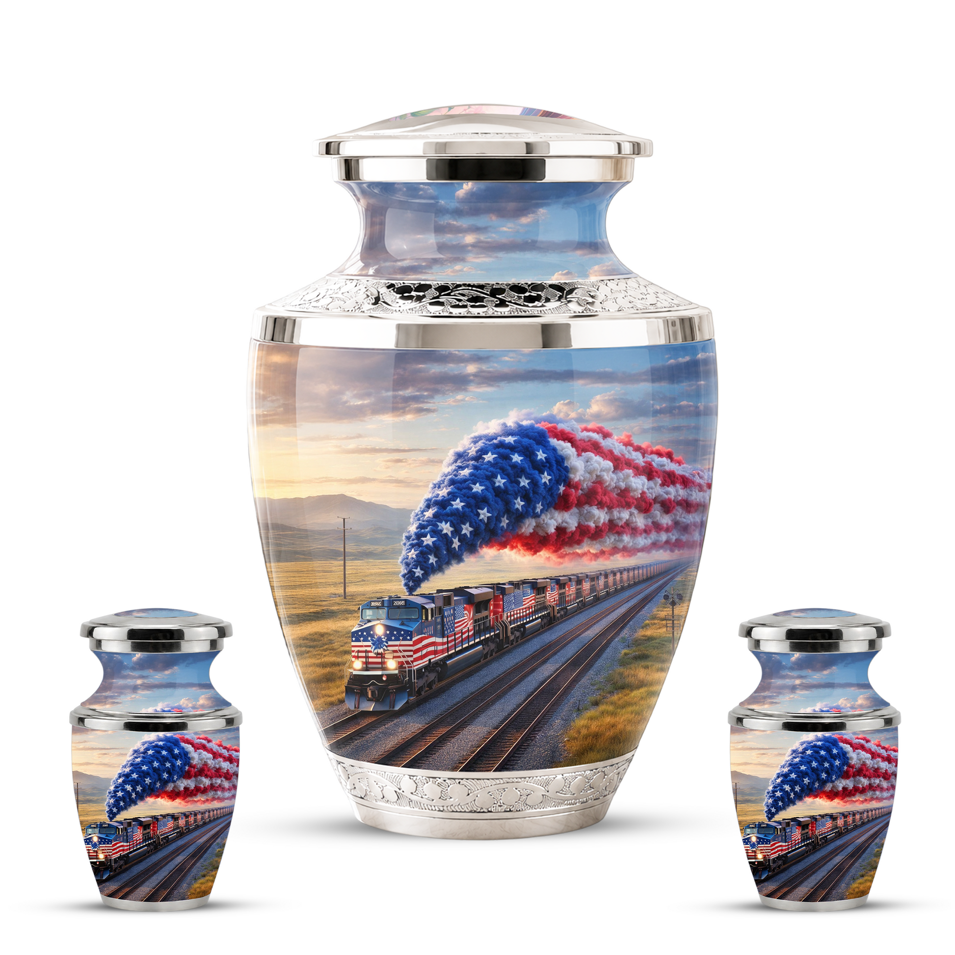 Train Cremation Urn for Dad, Patriotic Railroad Memorial Urn, American Train Keepsake for Father