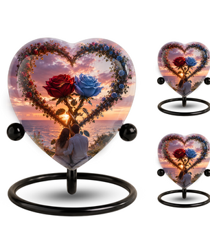 Heart Shaped Adult Cremation Urn for Ashes – Beautiful Rose Memorial Urn for Loved Ones