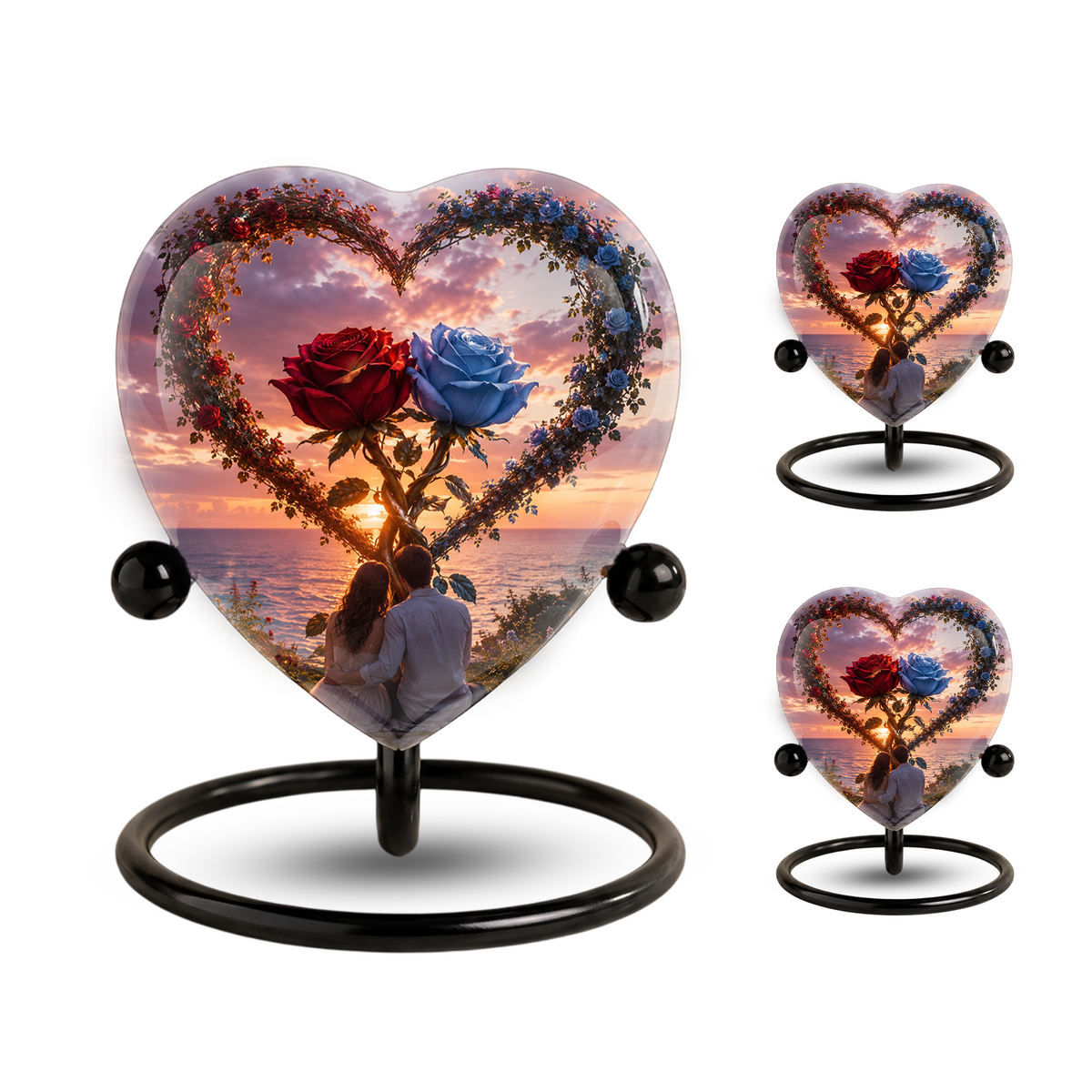 Heart Shaped Adult Cremation Urn for Ashes – Beautiful Rose Memorial Urn for Loved Ones