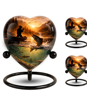 Fishing Urn for Dad – Gone Fishing Cremation Urn for Human Ashes, Personalized Adult Male Keepsake Urn