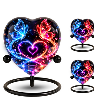 Butterfly Adult Urn for Ashes, Blue and Red Butterfly Heart Memorial Urn, Colorful Love and Light Cremation Urn