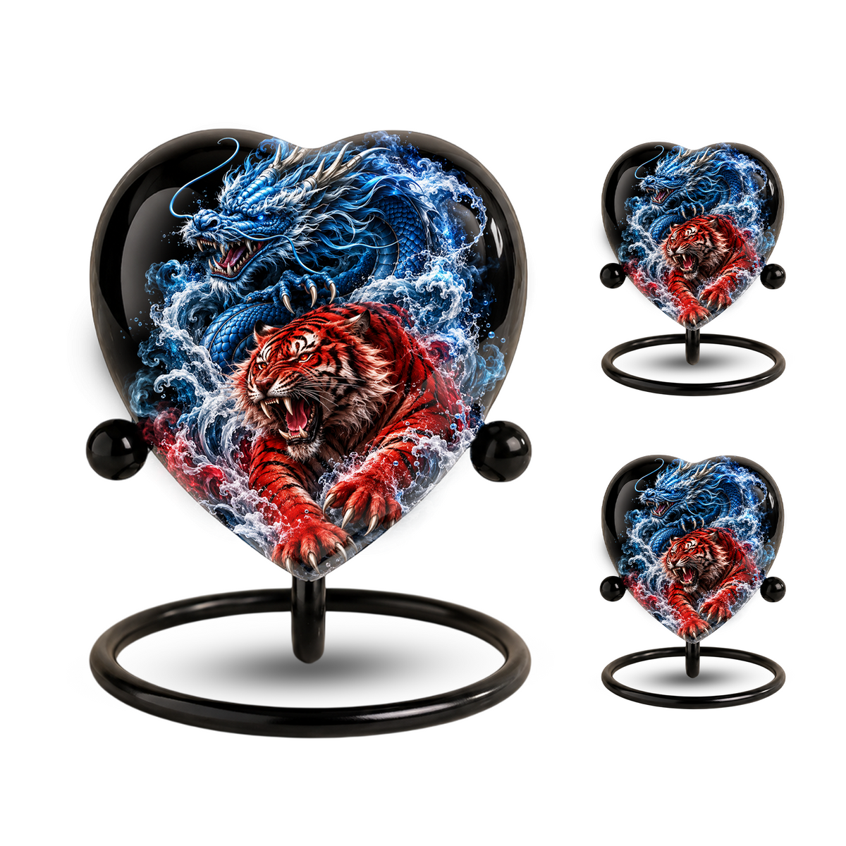 Dragon Tiger Heart Cremation Urn for Ashes, Personalized Adult Memorial Urn Heart Shaped Adult Cremation Urn