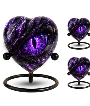 Purple Dragon Eye Adult Cremation Urn for Ashes, Fantasy Dragon Memorial Urn, Personalized Heart Shaped Adult Urn, Dragon Eye Urn