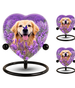 Personalized Dog Urn for Ashes – Golden Retriever Butterfly & Lavender Heart Memorial Pet Urn