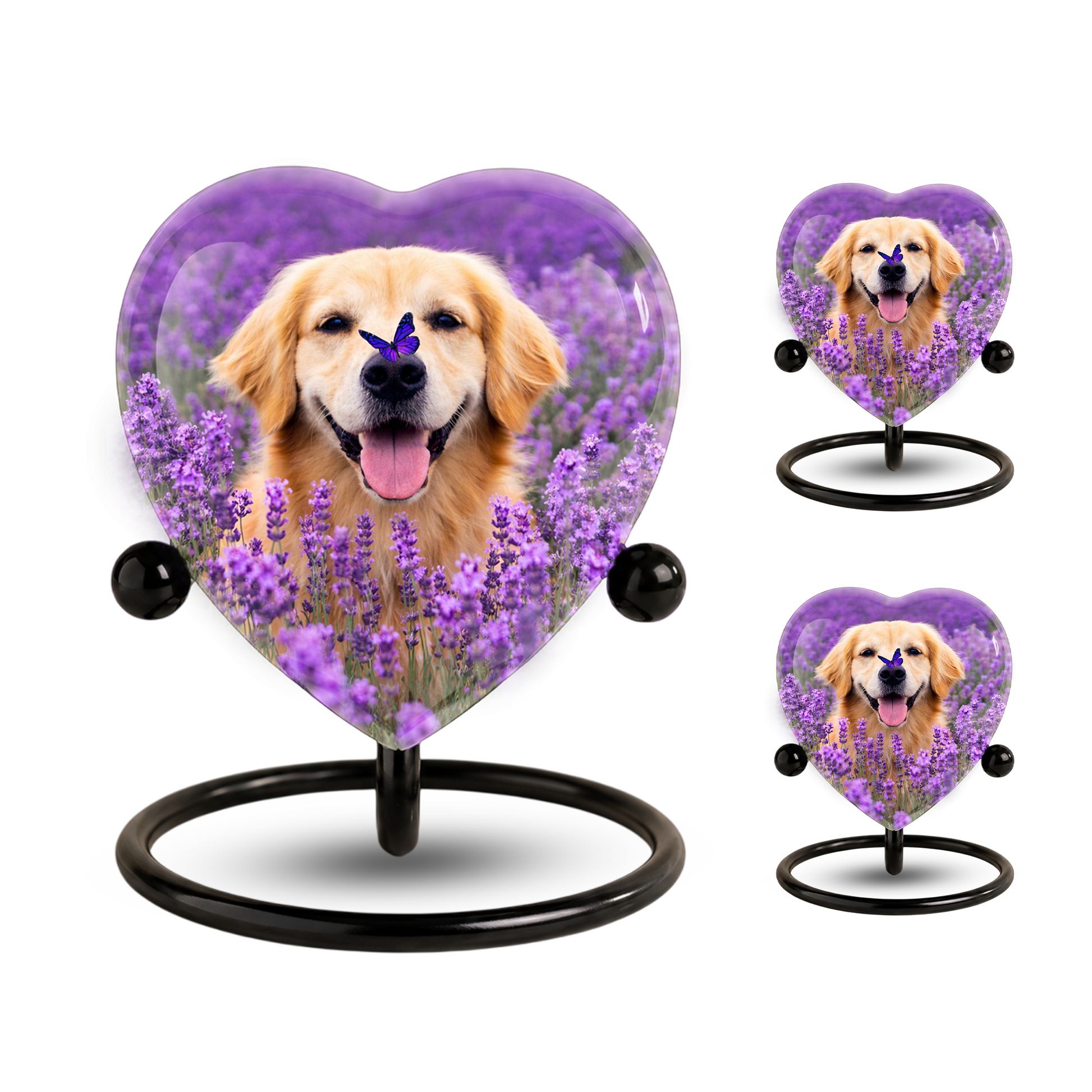 Personalized Dog Urn for Ashes – Golden Retriever Butterfly & Lavender Heart Memorial Pet Urn