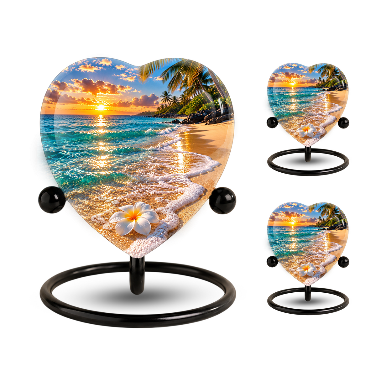 Beach Sunset Cremation Urn for Ashes, Tropical Ocean Memorial Urn, Heart Shaped Beach Urn, Personalized Coastal Urn,