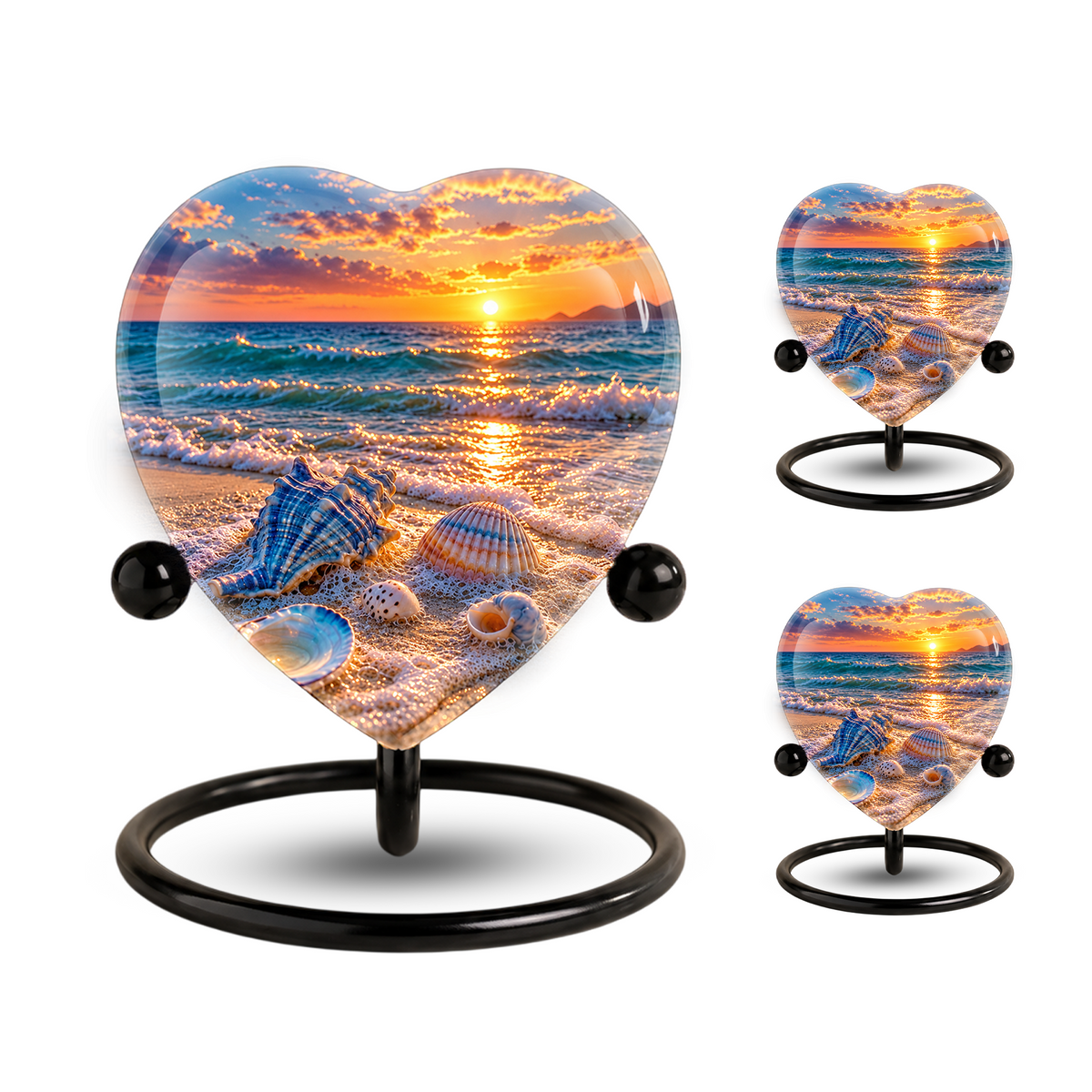 Seashell Beach Cremation Urn for Ashes, Ocean Sunset Memorial Urn, Seashell Urn, Coastal Heart Shaped Cremation Urn