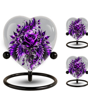 Purple Rose Heart Cremation Urn for Ashes, Floral Memorial Urn, Purple Rose Urn, Personalized Heart Urn, Gothic Flower Cremation Urn
