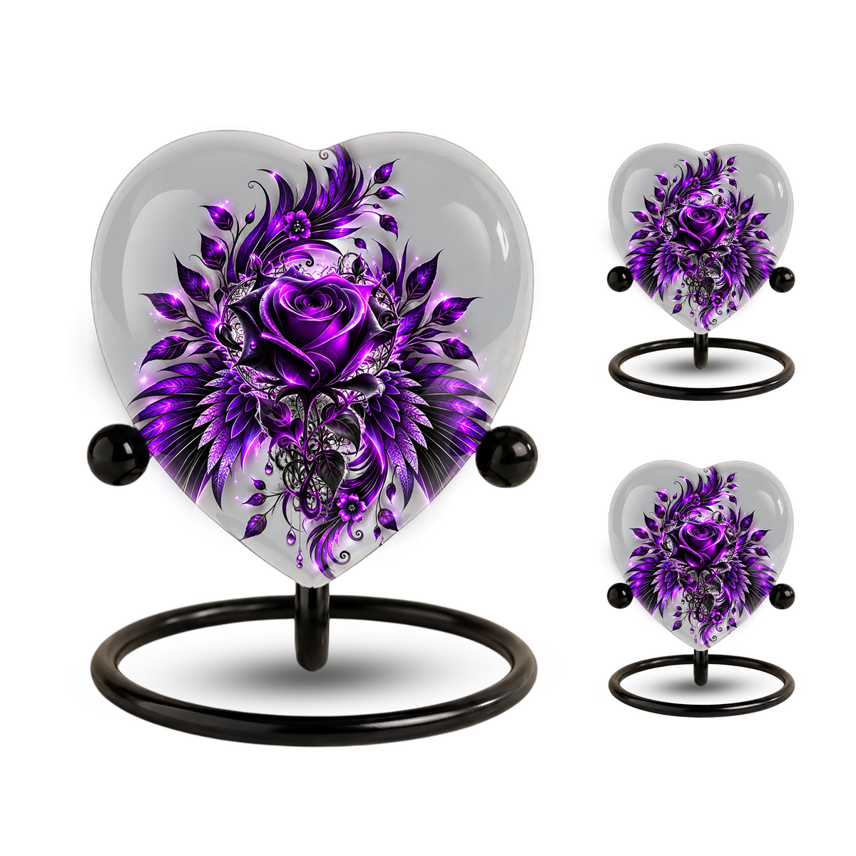 Purple Rose Heart Cremation Urn for Ashes, Floral Memorial Urn, Purple Rose Urn, Personalized Heart Urn, Gothic Flower Cremation Urn