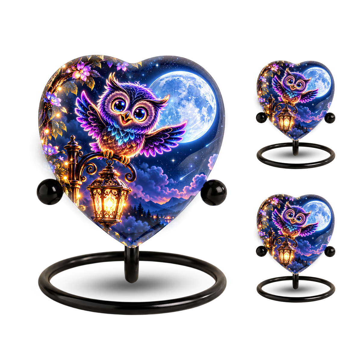 Heart-Shaped Owl Cremation Urn for Ashes – Personalized Night Sky Memorial Urn