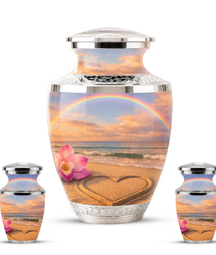 Rose Beach Heart Cremation Urn for Human Ashes, Personalized Rainbow Urns