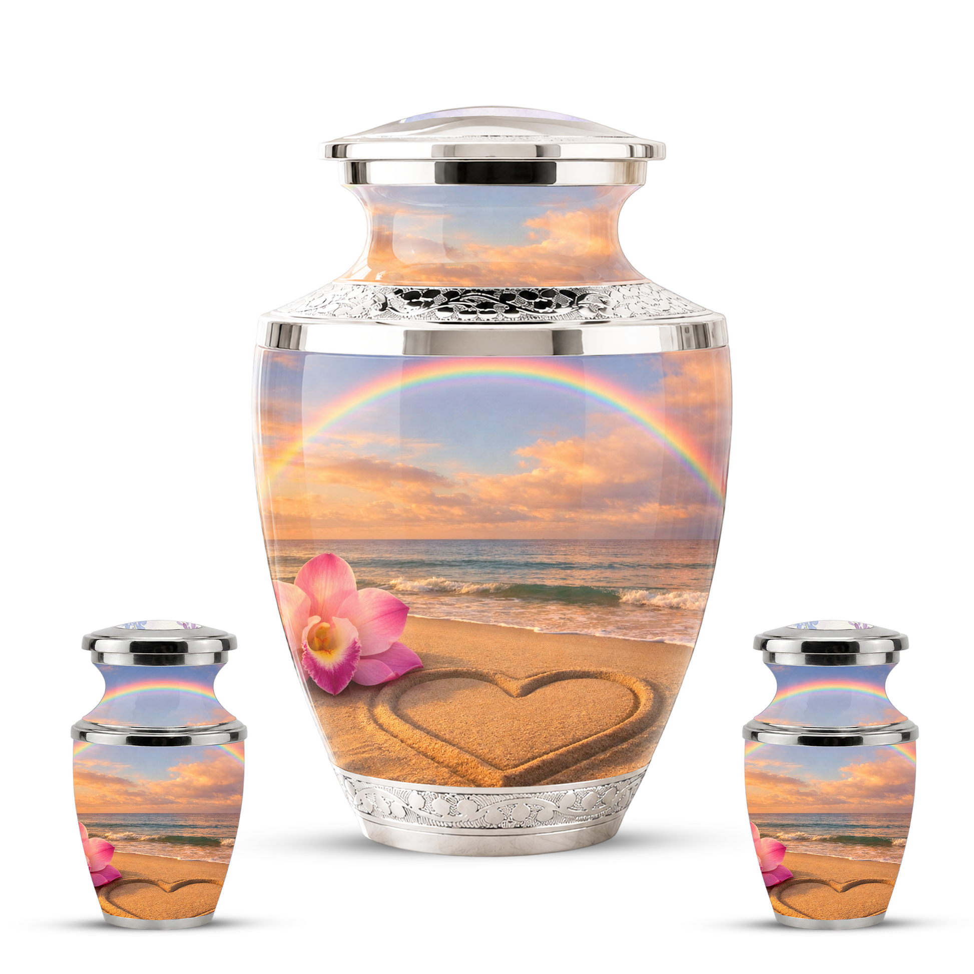 Rose Beach Heart Cremation Urn for Human Ashes, Personalized Rainbow Urns