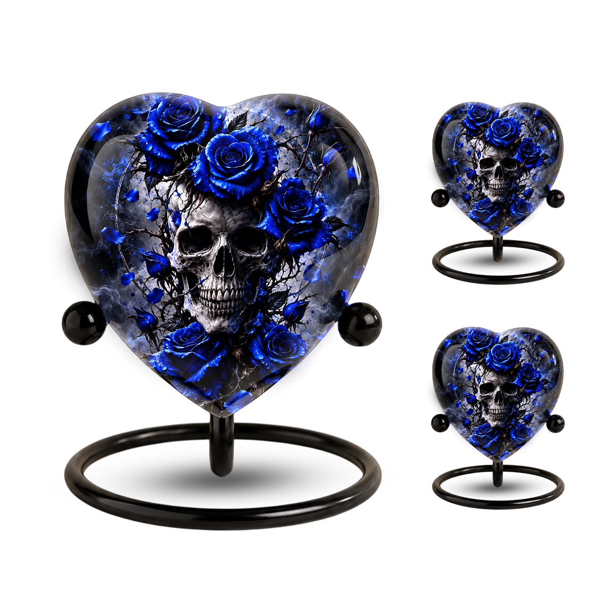 Blue Rose Skull Cremation Urn for Ashes, Gothic Memorial Urn, Blue Rose Urn, Skull Heart Urn, Personalized Adult Cremation Urn