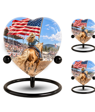 American Flag Cowboy Memorial Wind Chime – Heart-Shaped Rodeo Horse Memorial Decoration