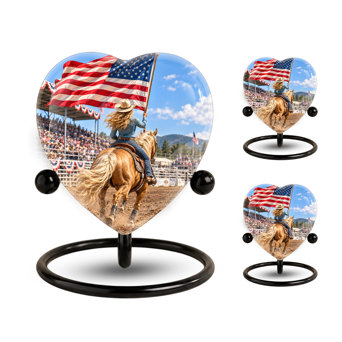 American Flag Cowboy Memorial Wind Chime – Heart-Shaped Rodeo Horse Memorial Decoration
