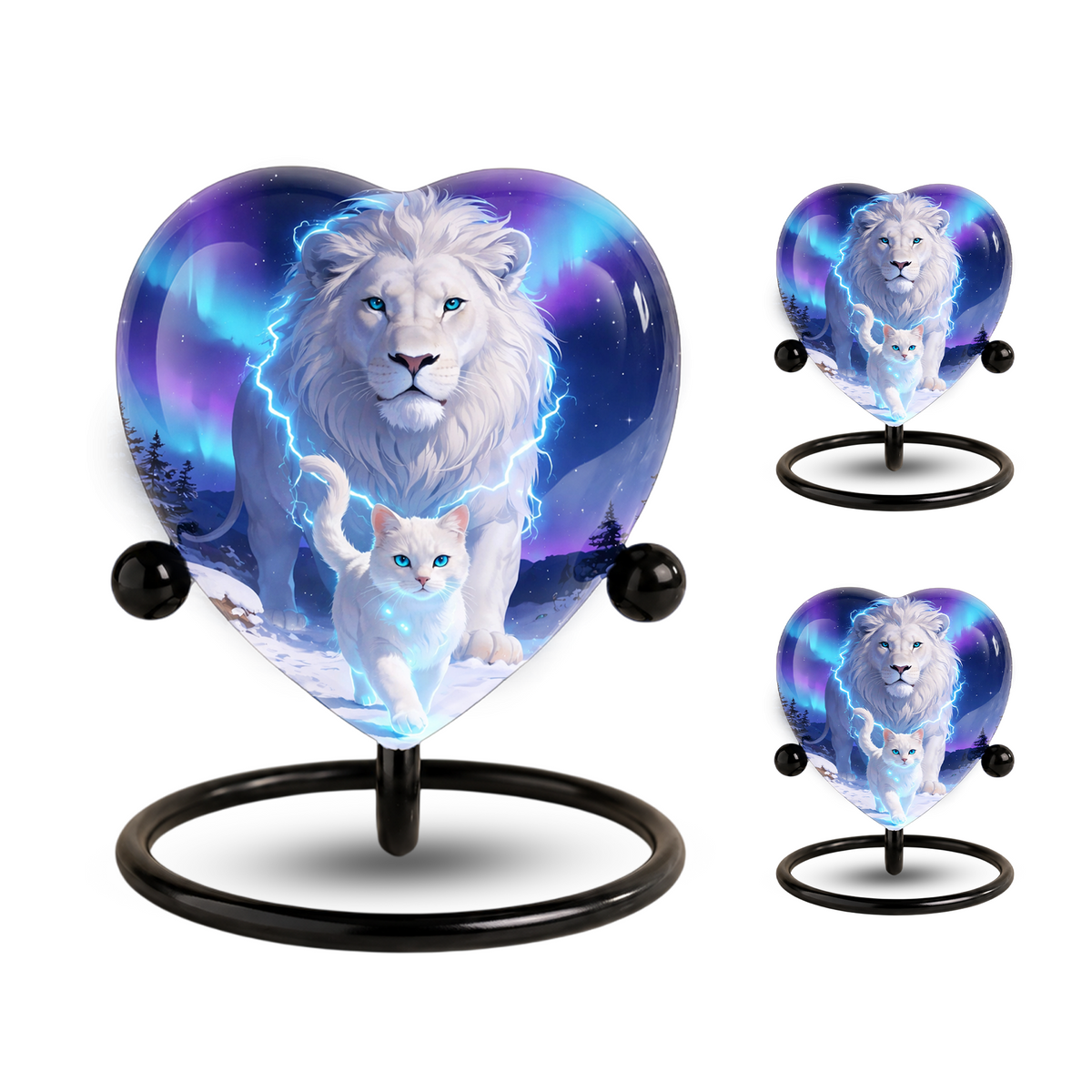 White Lion and White Cat Heart Memorial Urn – Adult Urn, Urns for Adult Ashes