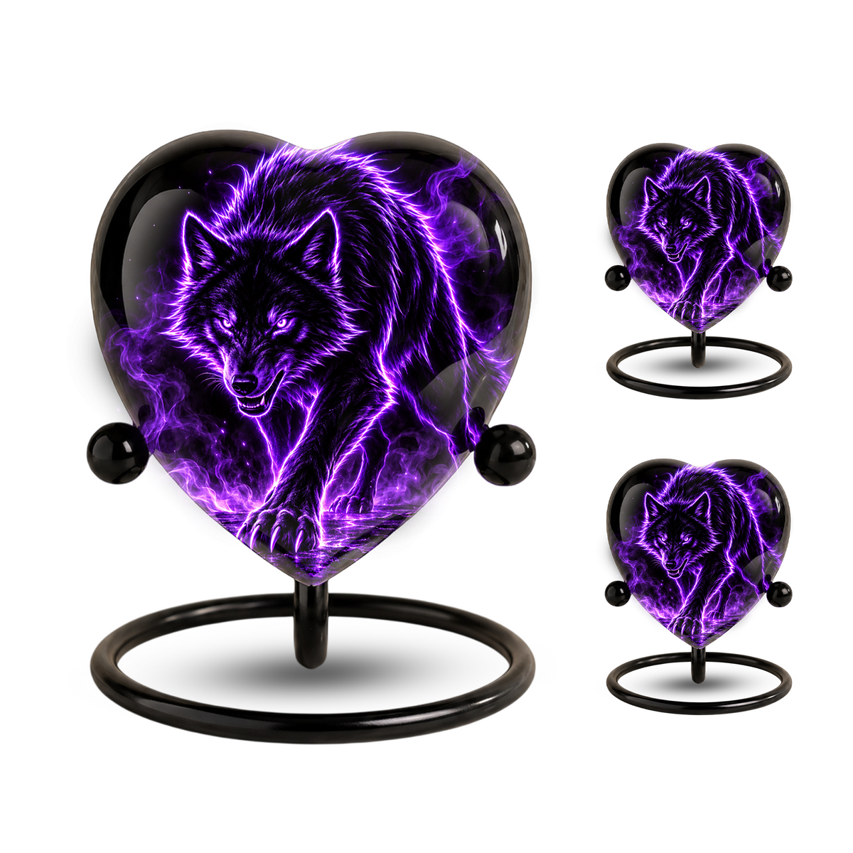Purple Wolf Adult Cremation Urn for Ashes, Black Wolf Memorial Urn, Personalized Heart Shaped Adult Urn, Wolf Cremation Urn