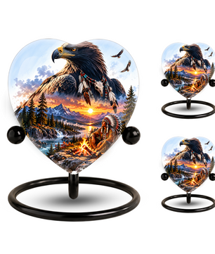 Eagle Adult Urn for Ashes, Native American Inspired Memorial Urn, Bald Eagle and Mountain Sunset Cremation Urn