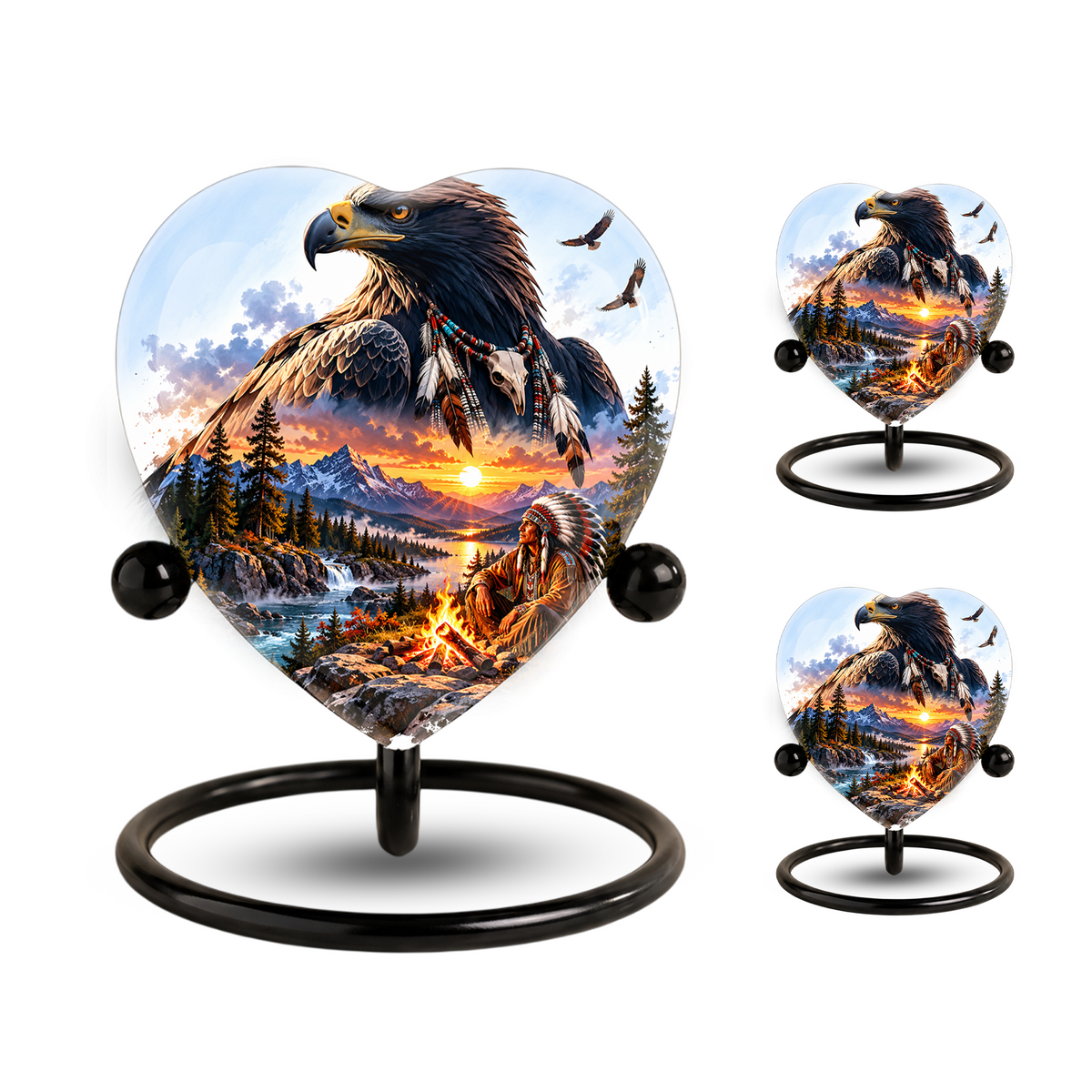 Eagle Adult Urn for Ashes, Native American Inspired Memorial Urn, Bald Eagle and Mountain Sunset Cremation Urn