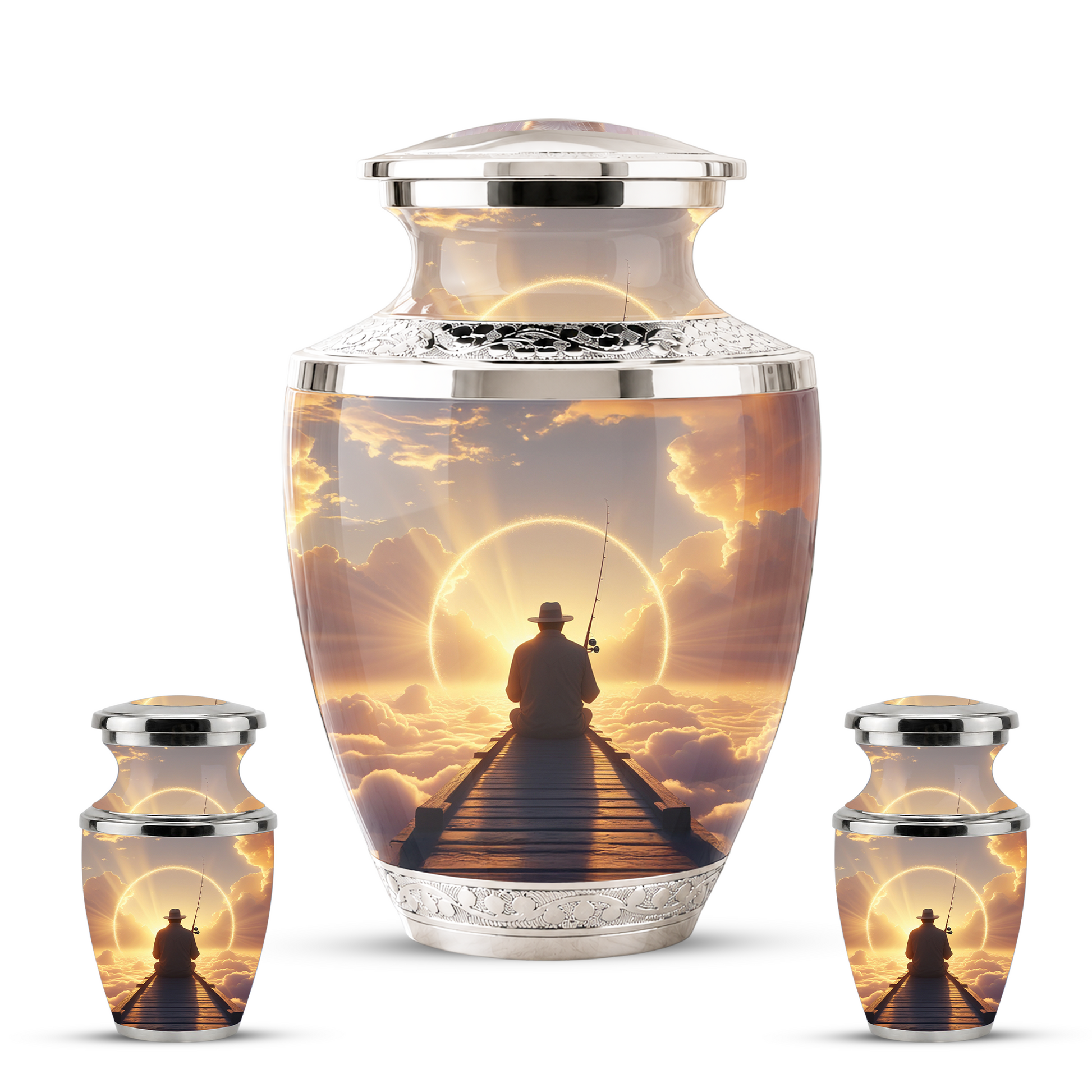 Fishing in Heaven Funeral Urn for Dad - Custom Keepsake Memorial Urns for Male Ashes