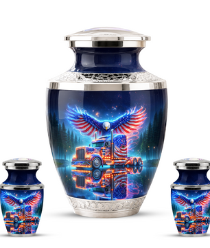 American Truck Cremation Urn for Dad, Truck Driver Patriotic Semi Truck Memorial Keepsake Urn