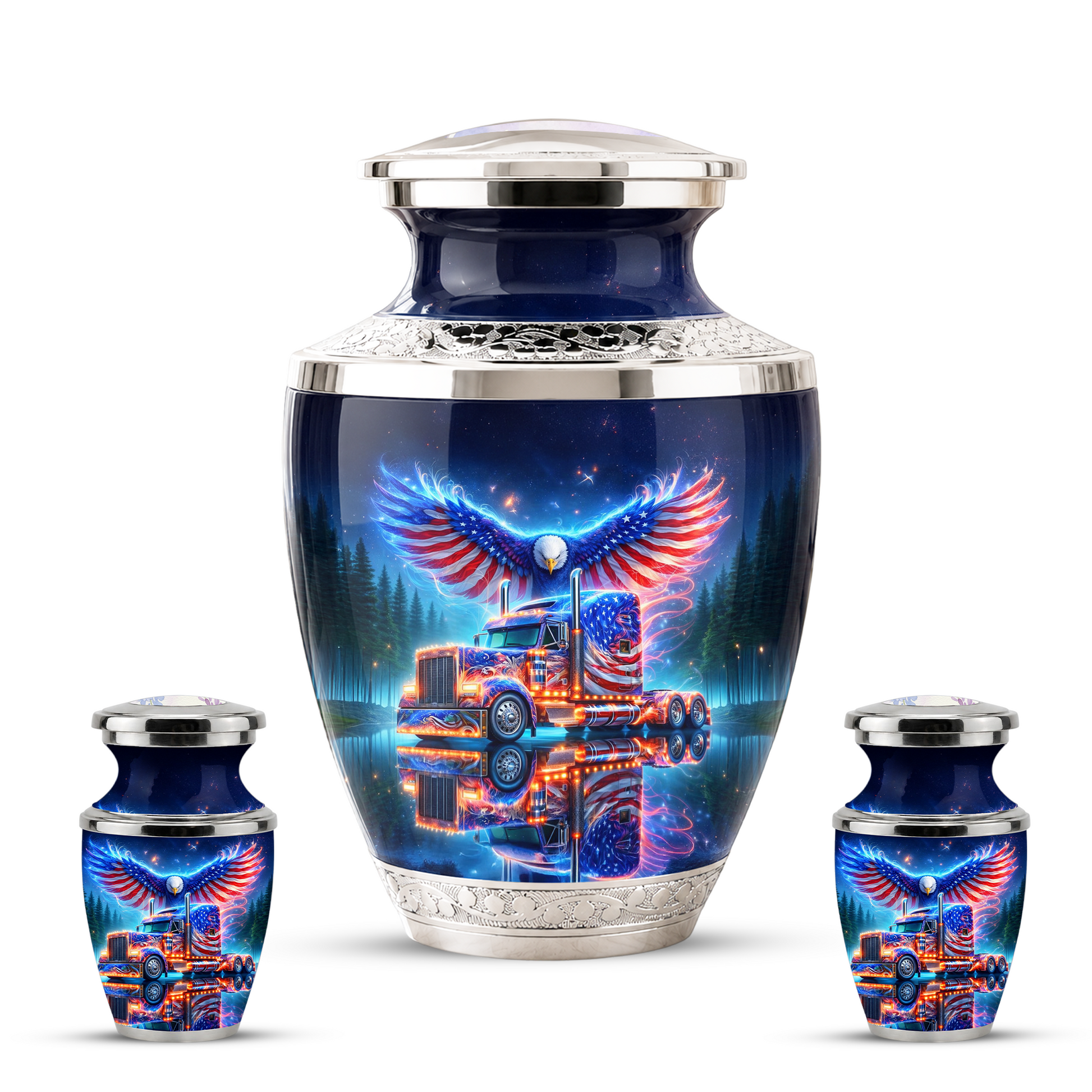 American Truck Cremation Urn for Dad, Truck Driver Patriotic Semi Truck Memorial Keepsake Urn