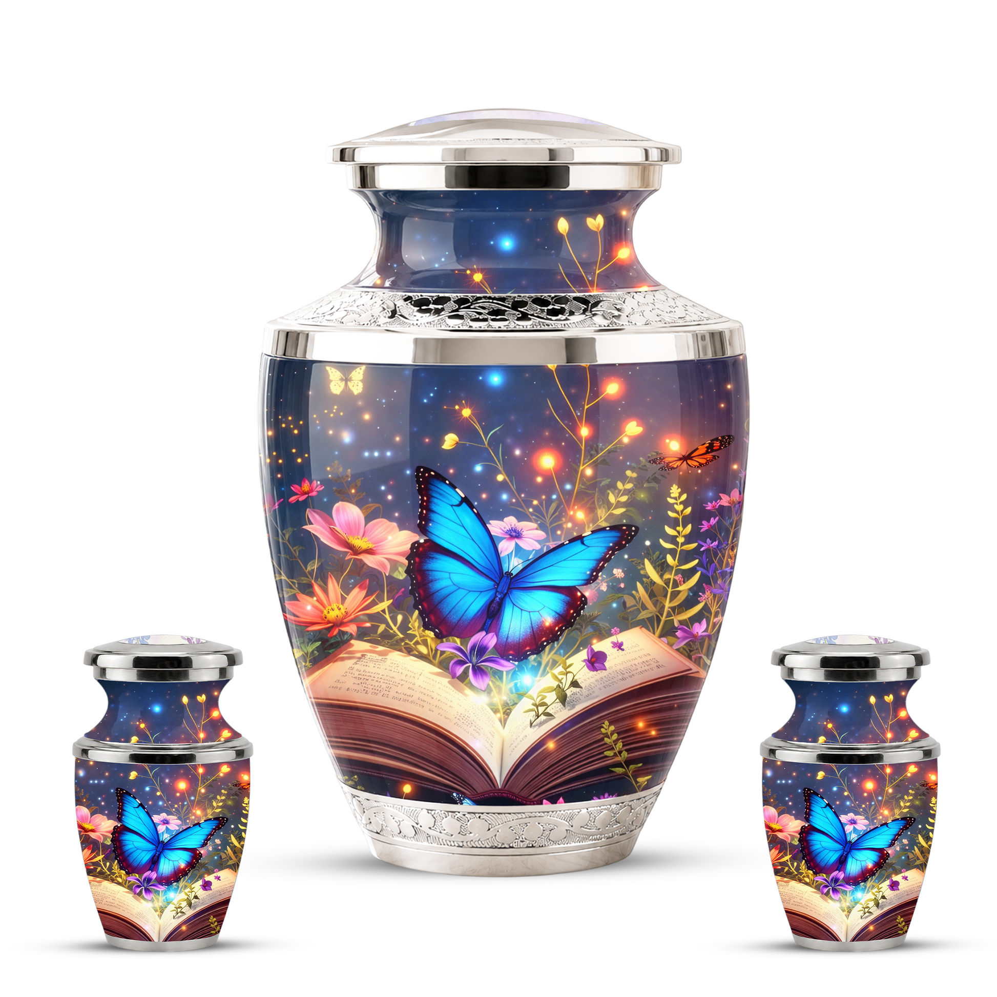 Butterfly Book Cremation Urn for Female - Blue Butterfly Floral Book Urn for Human Ashes