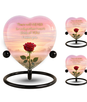 Rose Flower Heart Cremation Urn for Human Ashes – Memorial Keepsake Urn