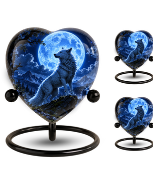 Wolf Adult Cremation Urn for Ashes – Moonlit Wolf Memorial Urn Personalized Wolf Cremation Urn