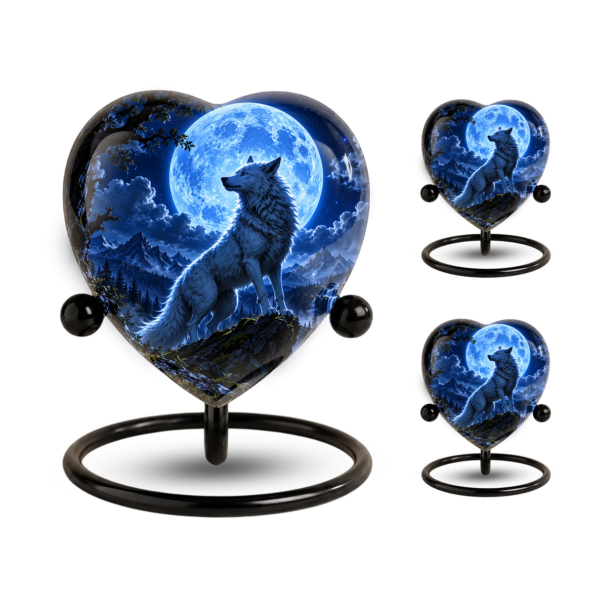 Wolf Adult Cremation Urn for Ashes – Moonlit Wolf Memorial Urn Personalized Wolf Cremation Urn
