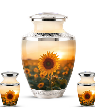 Sunflower Cremation Urn for Male and Female, Custom Memorial Large Urn