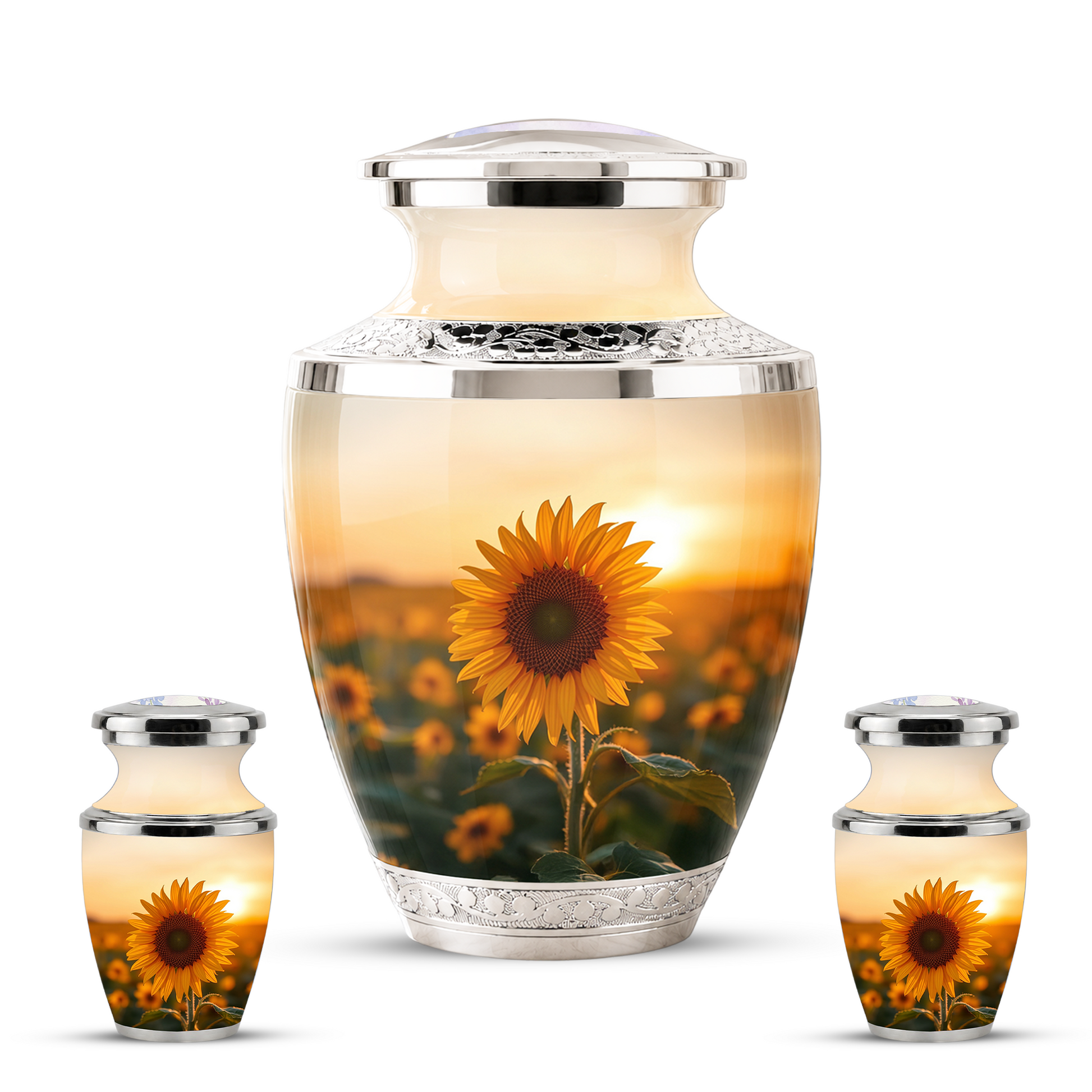 Sunflower Cremation Urn for Male and Female, Custom Memorial Large Urn