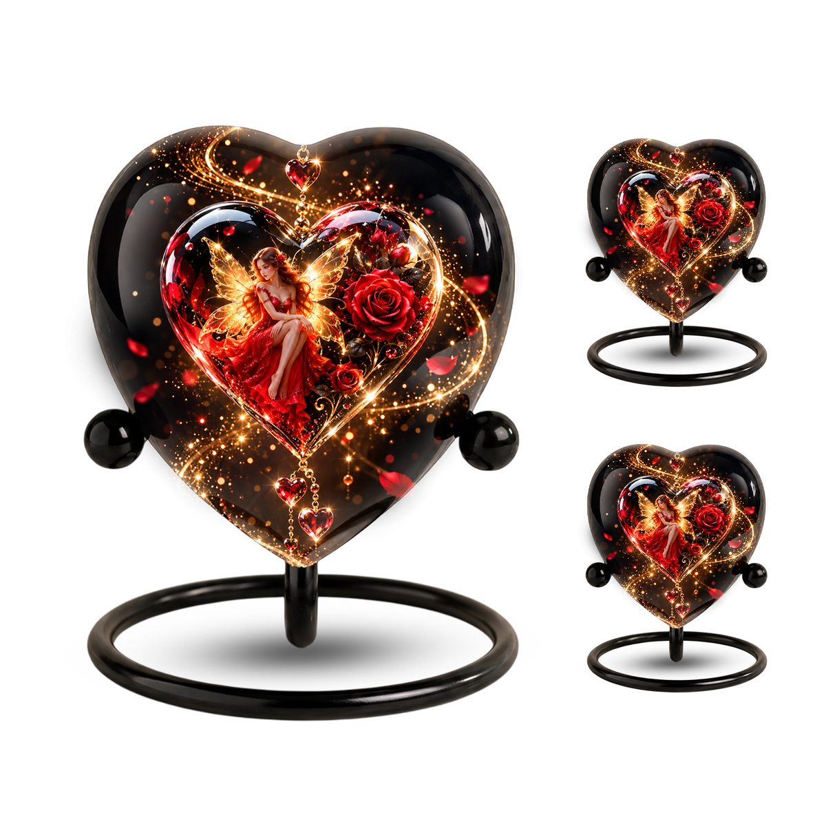 Heart Shaped Fairy Rose Urn for Ashes, Red Rose Cremation Urn