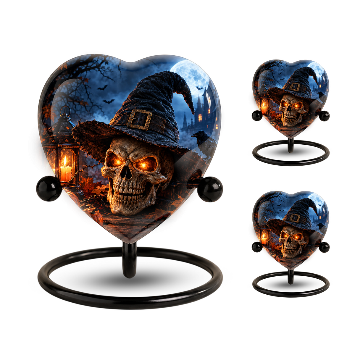 Halloween Skull Cremation Urn for Ashes, Witch Hat Heart Urn, Gothic Memorial Urn, Spooky Halloween Urn, Personalized Skull Urn