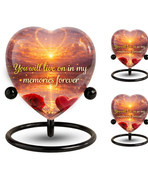 Heart-Shaped Sunset Memorial, Adult Cremation Urn, Adult Urns for Ashes, Romantic Keepsake Memorial