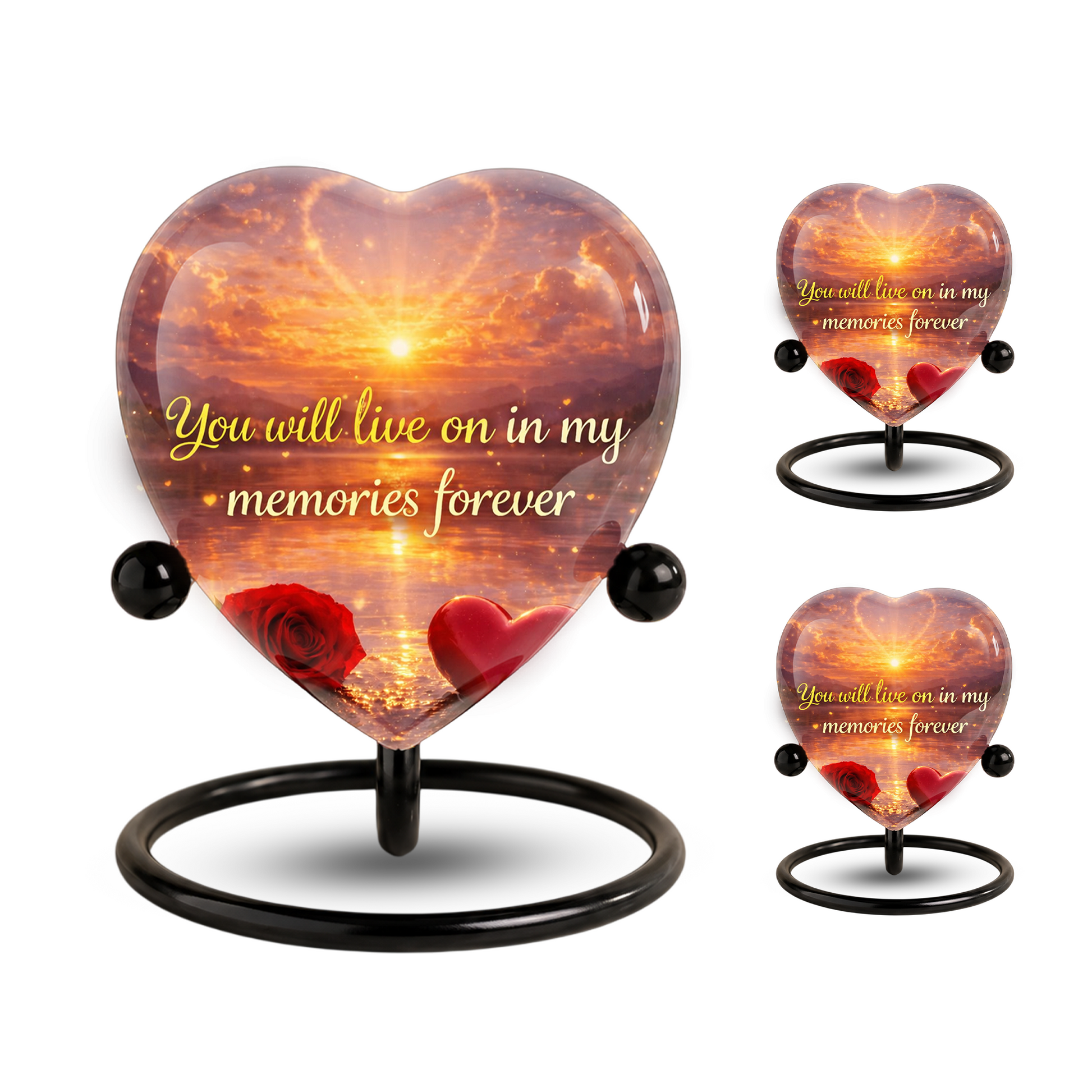 Heart-Shaped Sunset Memorial, Adult Cremation Urn, Adult Urns for Ashes, Romantic Keepsake Memorial