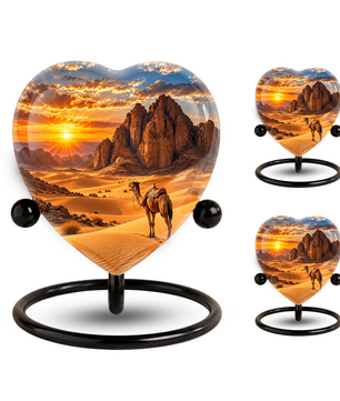 Desert Camel Cremation Urn for Ashes, Desert Memorial Urn, Camel Sunset Urn, Heart Shaped Cremation Urn